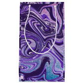 紫の大理石の渦巻きピンク&ブルーグリッター スモールペーパーバッグ (正面)