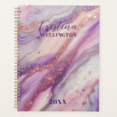 紫の大理石グリッターの静脈と渦巻き旋回 プランナー手帳 (正面)