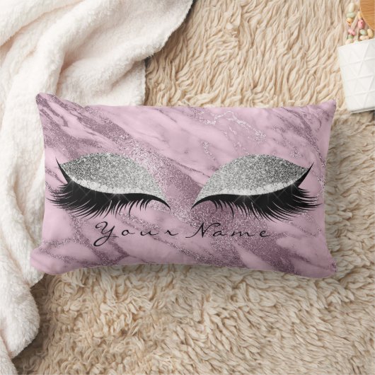 紫の大理石シルバーグリッターの目メイクアップまぶし ランバークッション (ブランケット)