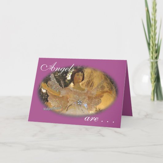 紫の天使の卵形をカスタマイズ サンキューカード (正面)