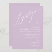 紫の女の子の洗礼招待状 招待状 (正面/裏面)
