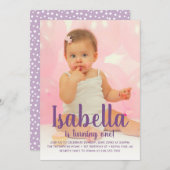 紫の女の子を1枚撮るファースト誕生日 招待状 (正面/裏面)