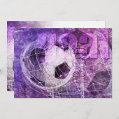 紫の女子サッカーパーティーの招待状 招待状 (正面/裏面)