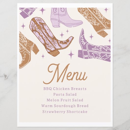 紫の女性のカーボーイパーティーメニュー記号 (正面)