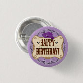 紫の女性のカーボーイ誕生日ボタン 缶バッジ (正面&裏面)