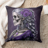 紫の女性ドクロのカメオ クッション (ブランケット)