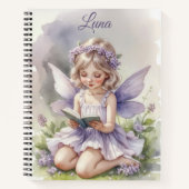 紫の妖精が草花の上で読書する オーダーメイド ノートブック (正面)