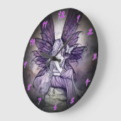 紫の妖精と蝶の幻想芸術時計 ラージ壁時計 (傾斜)