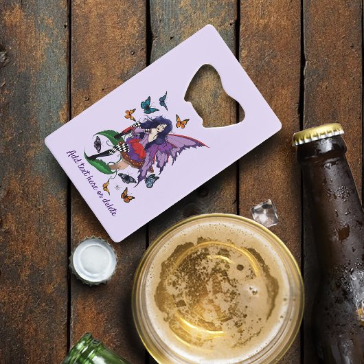 紫の妖精のキノコ蝶 クレジットカード栓抜き