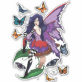 紫の妖精のキノコ蝶 シール (正面)