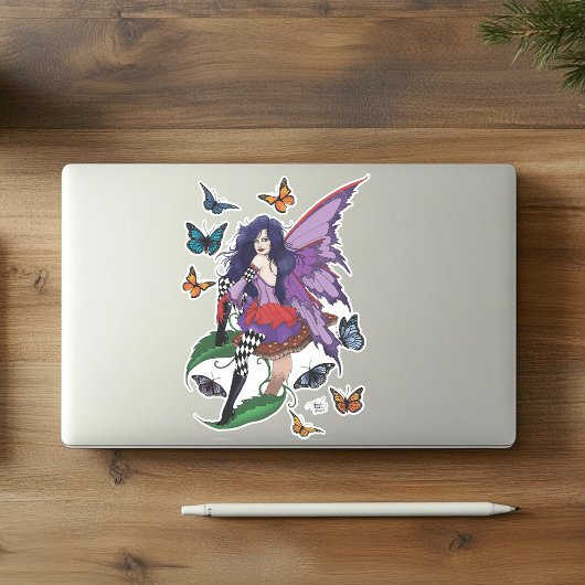 紫の妖精のキノコ蝶 シール