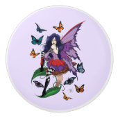 紫の妖精のキノコ蝶 セラミックノブ (正面)