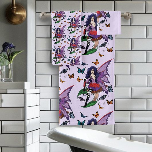 紫の妖精のキノコ蝶 バスタオルセット
