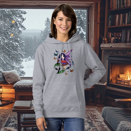 紫の妖精のキノコ蝶 パーカ