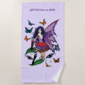 紫の妖精のキノコ蝶 ビーチタオル (正面)