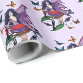 紫の妖精のキノコ蝶 ラッピングペーパー (ロールコーナー)