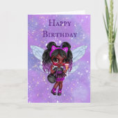 紫の妖精アフリカ系アメリカ人女性のかわいい誕生日 カード (正面)