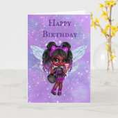 紫の妖精アフリカ系アメリカ人女性のかわいい誕生日 カード (黄色い花)