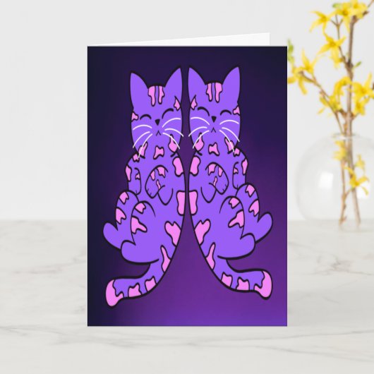 紫の子猫の双子 カード (黄色い花)