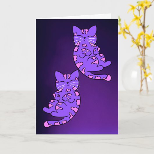 紫の子猫ツイン2 カード (黄色い花)
