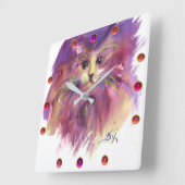 紫の子猫、かわいい子猫のポートレート宝石 スクエア壁時計 (傾斜)