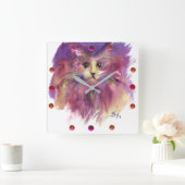 紫の子猫、かわいい子猫のポートレート宝石 スクエア壁時計 (ホーム)
