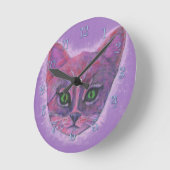 紫の子猫 ラウンド壁時計 (傾斜)