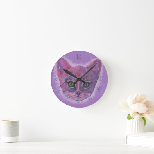 紫の子猫 ラウンド壁時計 (ホーム)