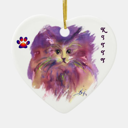 紫の子猫、子猫の肖像画、アメジストの宝石 セラミックオーナメント (正面)