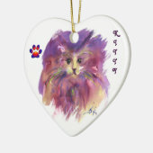 紫の子猫、子猫の肖像画、アメジストの宝石 セラミックオーナメント (左)