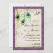 紫の孔雀の羽の水の色ビンテージウェディング 招待状 (正面)