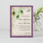 紫の孔雀の羽の水の色ビンテージウェディング 招待状 (スタンド正面)
