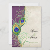紫の孔雀の羽の水の色ビンテージウェディング 招待状 (裏面)