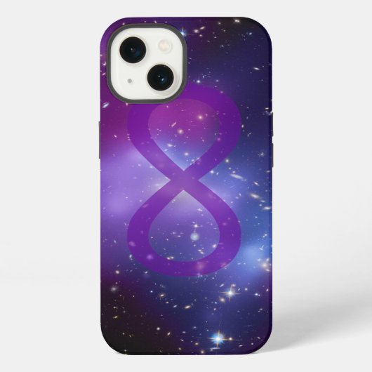 紫の宇宙イメージ無限大シンボル iPhoneケース (裏面)