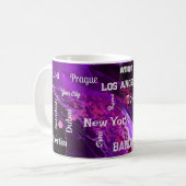 紫の宇宙大理石の渦巻きメガシティ コーヒーマグカップ (正面左)