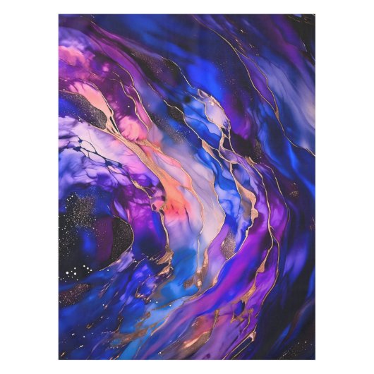 紫の宇宙星雲アルコールインク テーブルクロス (正面)