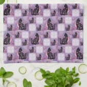 紫の宇宙猫パッチワーク キッチンタオル (折り畳み)