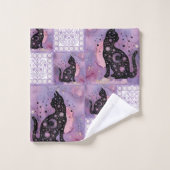 紫の宇宙猫パッチワーク バスタオルセット (ウォッシュタオル)