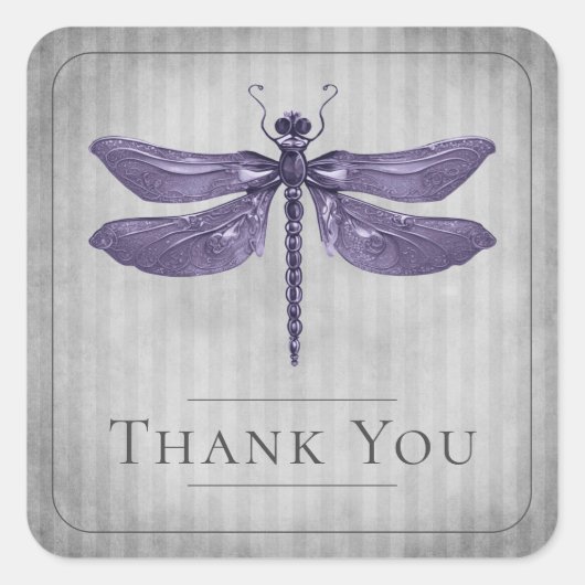 紫の宝石を飾ったドラゴンフライ結婚の感謝の気持ち スクエアシール (正面)