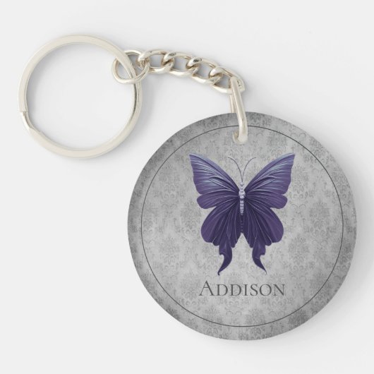 紫の宝石を飾った蝶 キーホルダー (正面)