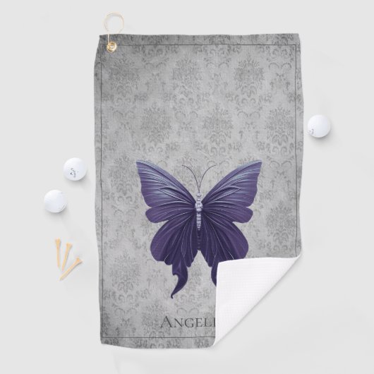 紫の宝石を飾った蝶 ゴルフタオル (インサイチュ)