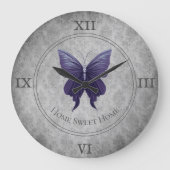 紫の宝石を飾った蝶 ラージ壁時計 (正面)