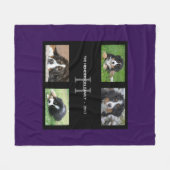紫の家族ペットの子どもモノグラム4フォトコラージュ フリースブランケット (正面(横))
