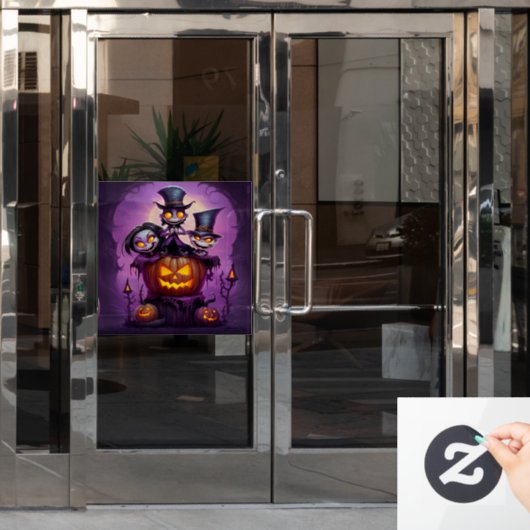 紫の小さなウィザードの異教のモンスターかわいいハロウィーン ウィンドウサイン (オフィスドア)