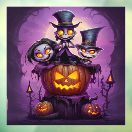 紫の小さなウィザードの異教のモンスターかわいいハロウィーン ウィンドウサイン (シート3)