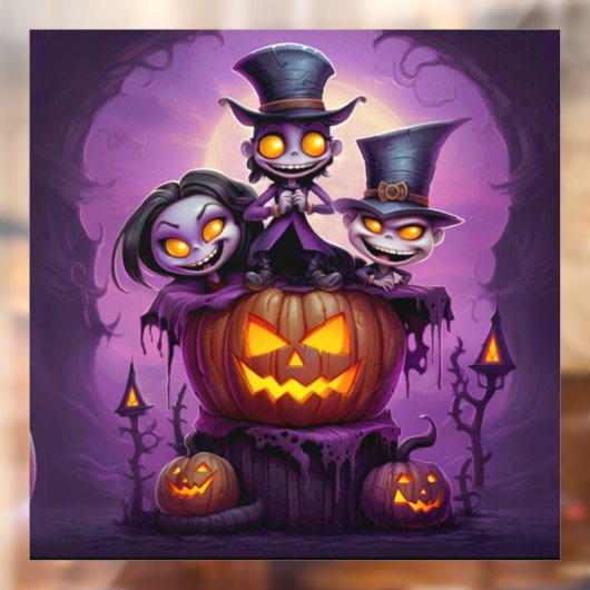 紫の小さなウィザードの異教のモンスターかわいいハロウィーン ウィンドウサイン (シート2)