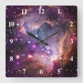 紫の小さなマゼランの雲の天上写真 スクエア壁時計 (正面)