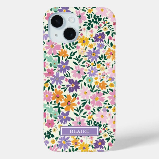 紫の小さな花のモノグラム Case-Mate iPhoneケース (裏面)