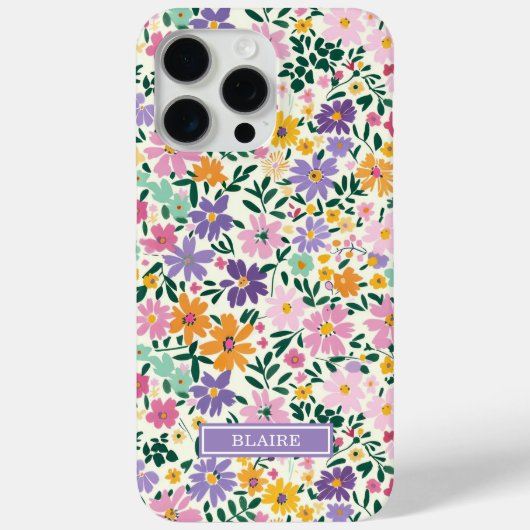 紫の小さな花のモノグラム Case-Mate iPhoneケース (裏面)