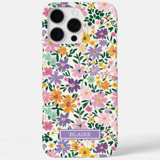 紫の小さな花のモノグラム Case-Mate iPhoneケース (裏面)
